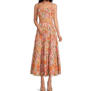 Lyla Floral Elastic Waist Tiered A-Line Skirt
